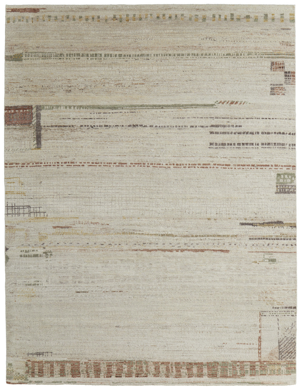 8 x 10 Gray Tan & Green Wool Hand Knotted Rug