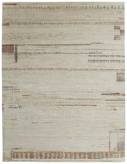 8 x 10 Gray Tan & Green Wool Hand Knotted Rug