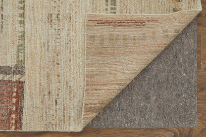 8 x 10 Gray Tan & Green Wool Hand Knotted Rug