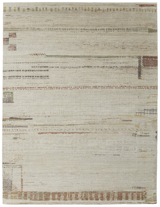 8 x 10 Gray Tan & Green Wool Hand Knotted Rug