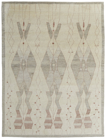 8 x 10 Gray & Red Wool Geometric Hand Knotted Rug