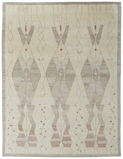8 x 10 Gray & Red Wool Geometric Hand Knotted Rug