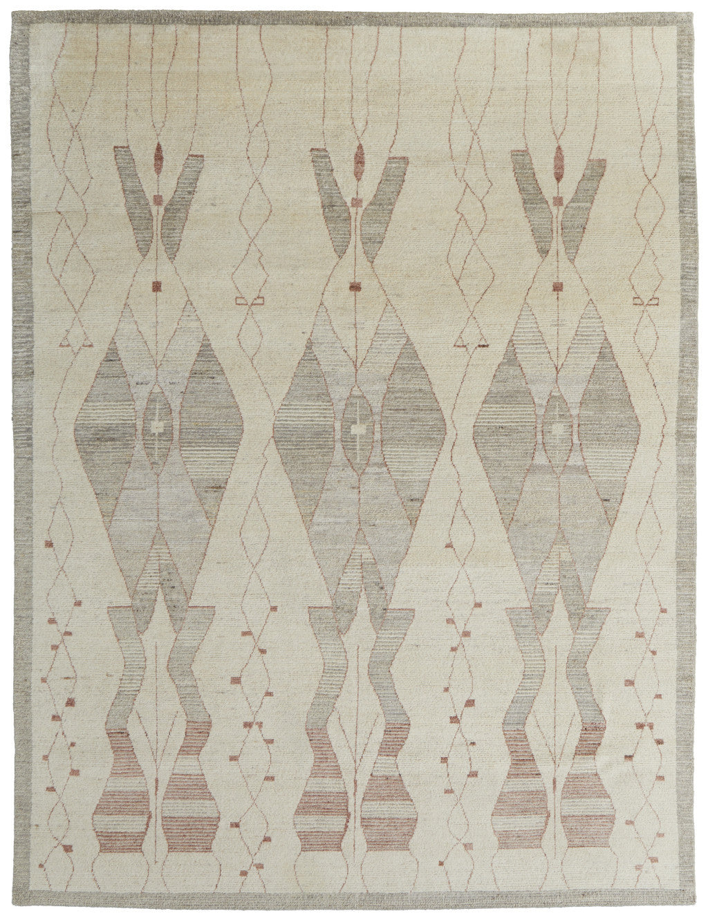 8 x 10 Gray & Red Wool Geometric Hand Knotted Rug