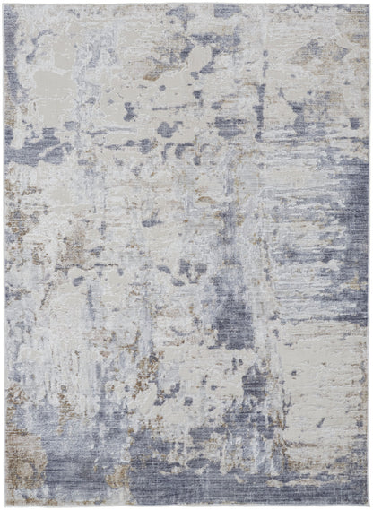 8 x 10 Ivory Gray & Blue Power Loom Rug