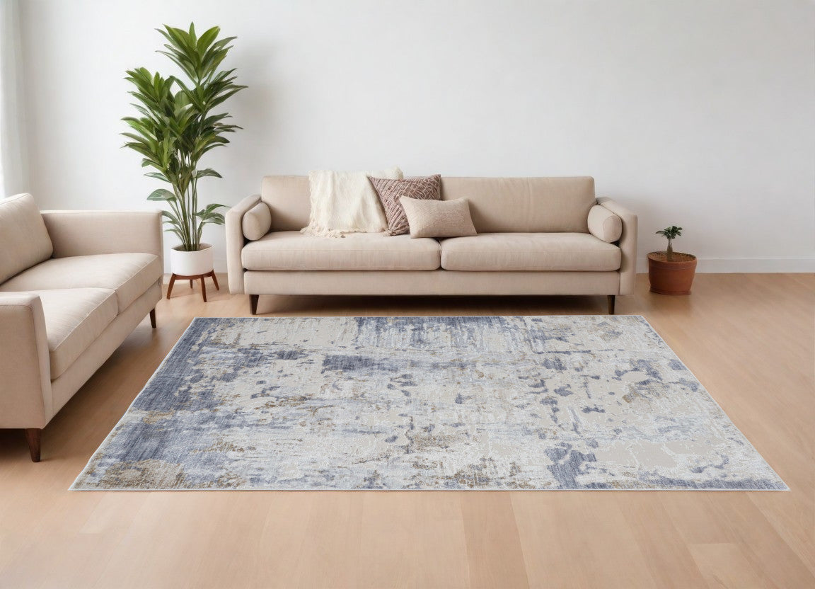 8 x 10 Ivory Gray & Blue Power Loom Rug