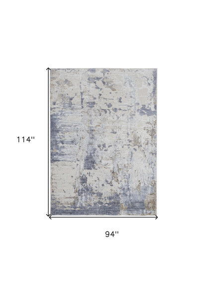 8 x 10 Ivory Gray & Blue Power Loom Rug