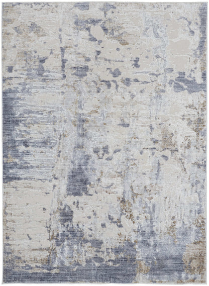 8 x 10 Ivory Gray & Blue Power Loom Rug