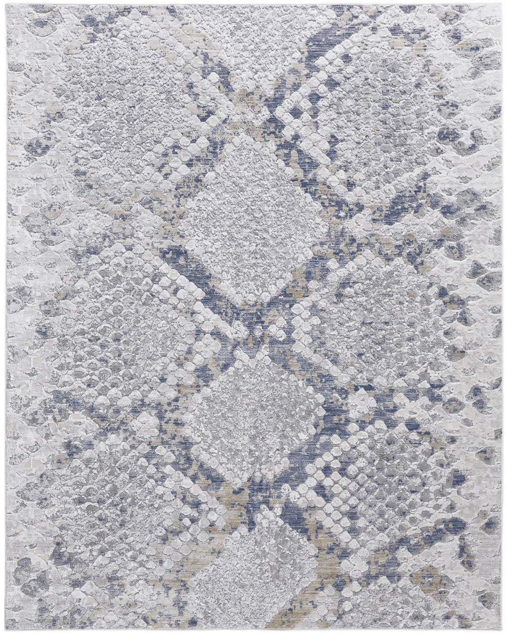 8 x 10 Gray Silver & Blue Floral Power Loom Rug