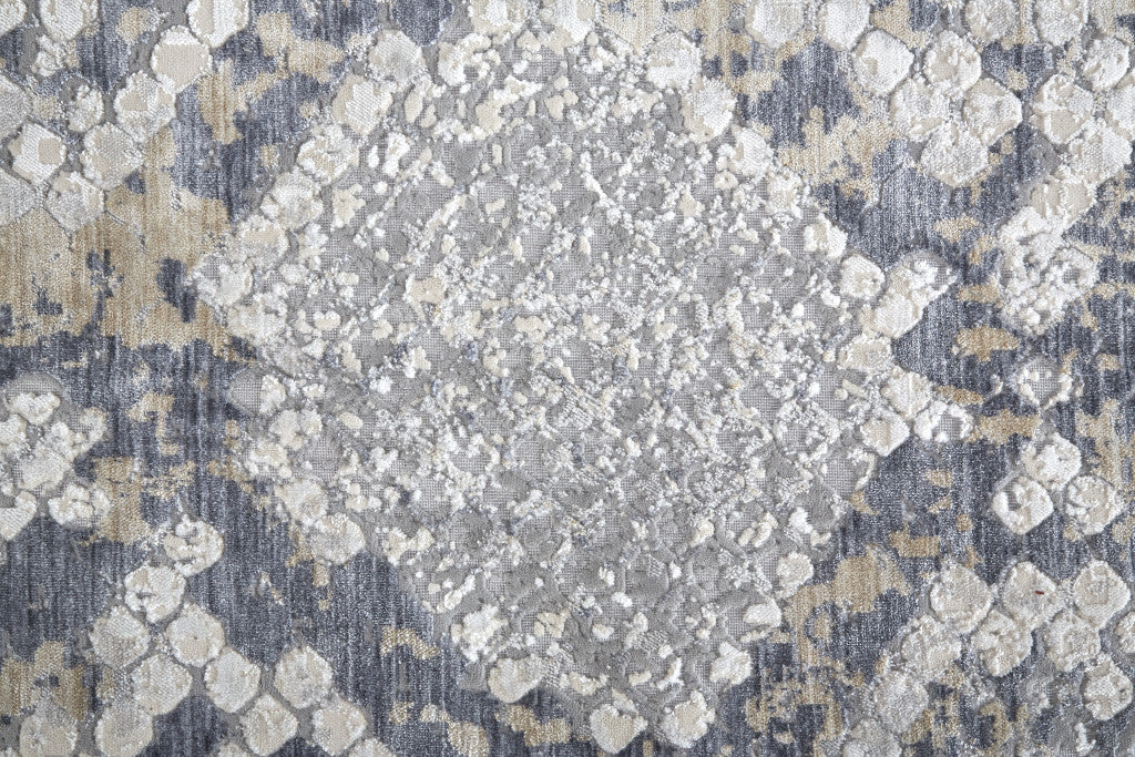 8 x 10 Gray Silver & Blue Floral Power Loom Rug