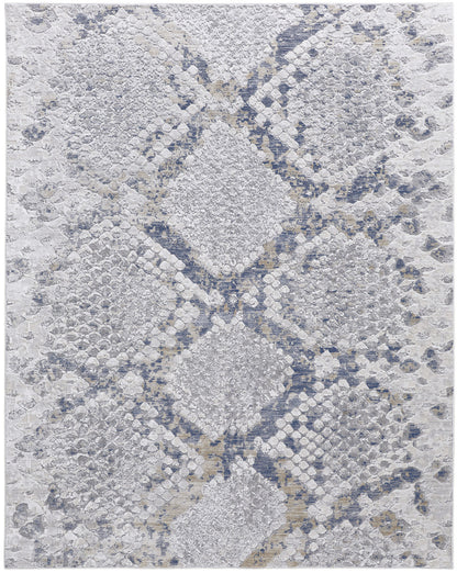 8 x 10 Gray Silver & Blue Floral Power Loom Rug