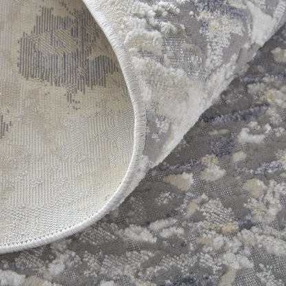 8 x 10 Gray Silver & Blue Floral Power Loom Rug