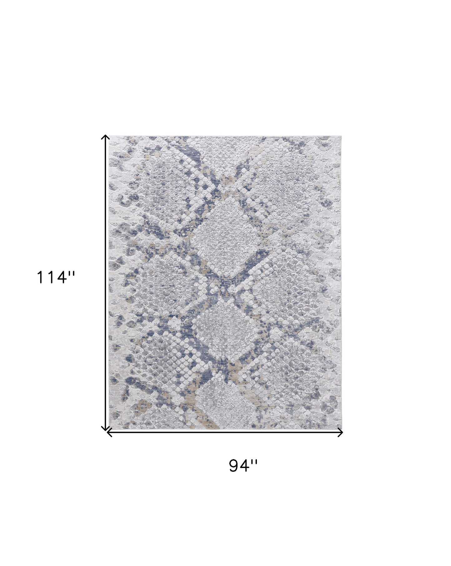 8 x 10 Gray Silver & Blue Floral Power Loom Rug