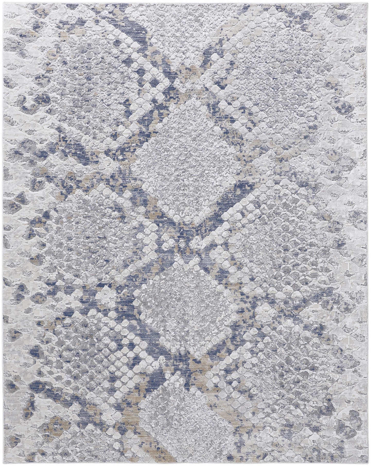 8 x 10 Gray Silver & Blue Floral Power Loom Rug