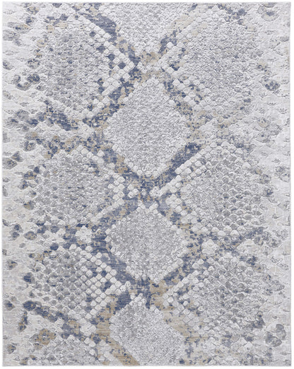 8 x 10 Gray Silver & Blue Floral Power Loom Rug