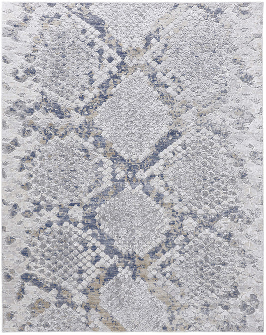8 x 10 Gray Silver & Blue Floral Power Loom Rug