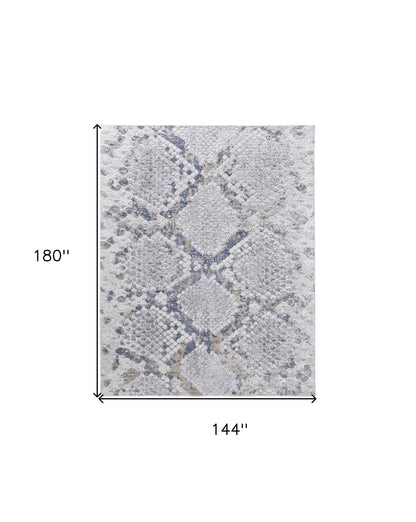 12 x 15 Gray Silver & Blue Floral Power Loom Rug