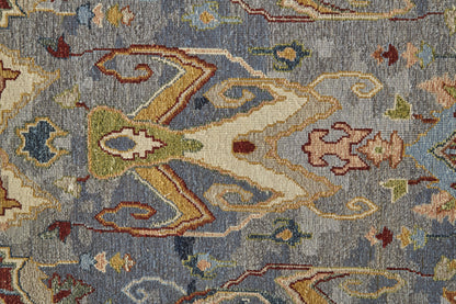 4 x 6 Blue Gray & Brown Wool Ikat Hand Knotted Rug With Fringe