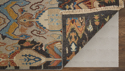 4 x 6 Blue Gray & Brown Wool Ikat Hand Knotted Rug With Fringe