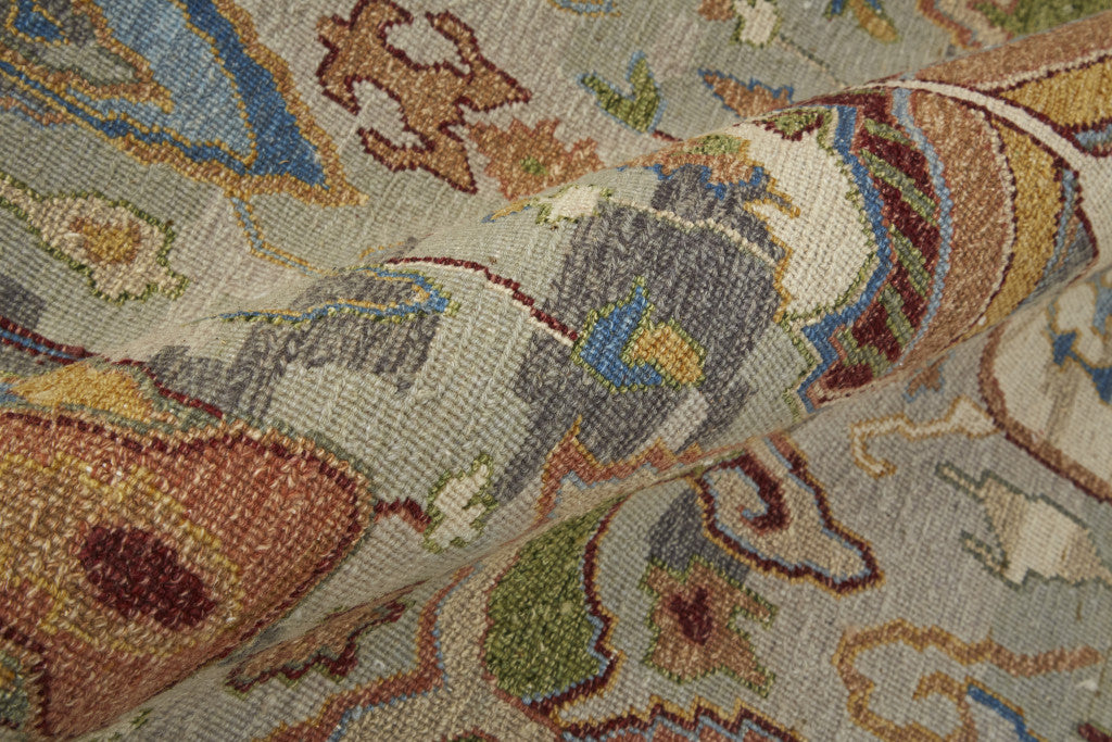 12 x 15 Blue Gray & Brown Wool Ikat Hand Knotted Rug With Fringe