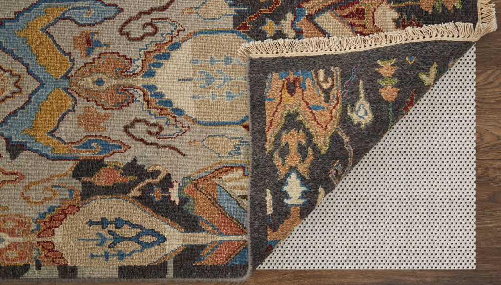 12 x 15 Blue Gray & Brown Wool Ikat Hand Knotted Rug With Fringe