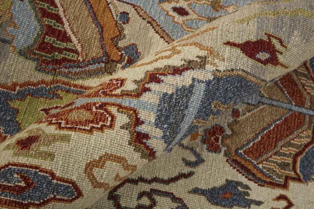 4 x 6 Ivory Blue & Brown Wool Ikat Hand Knotted Rug With Fringe