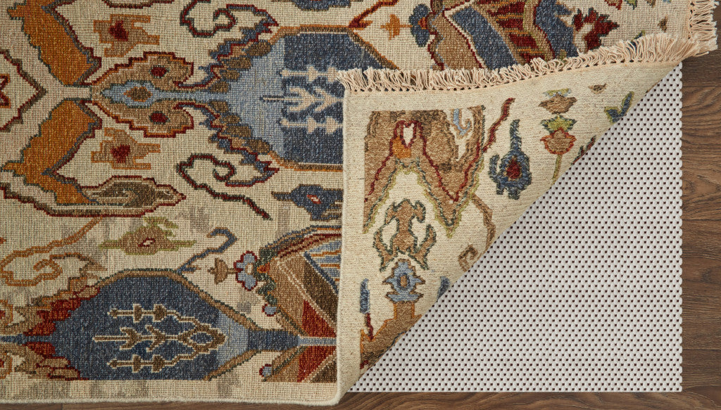 4 x 6 Ivory Blue & Brown Wool Ikat Hand Knotted Rug With Fringe