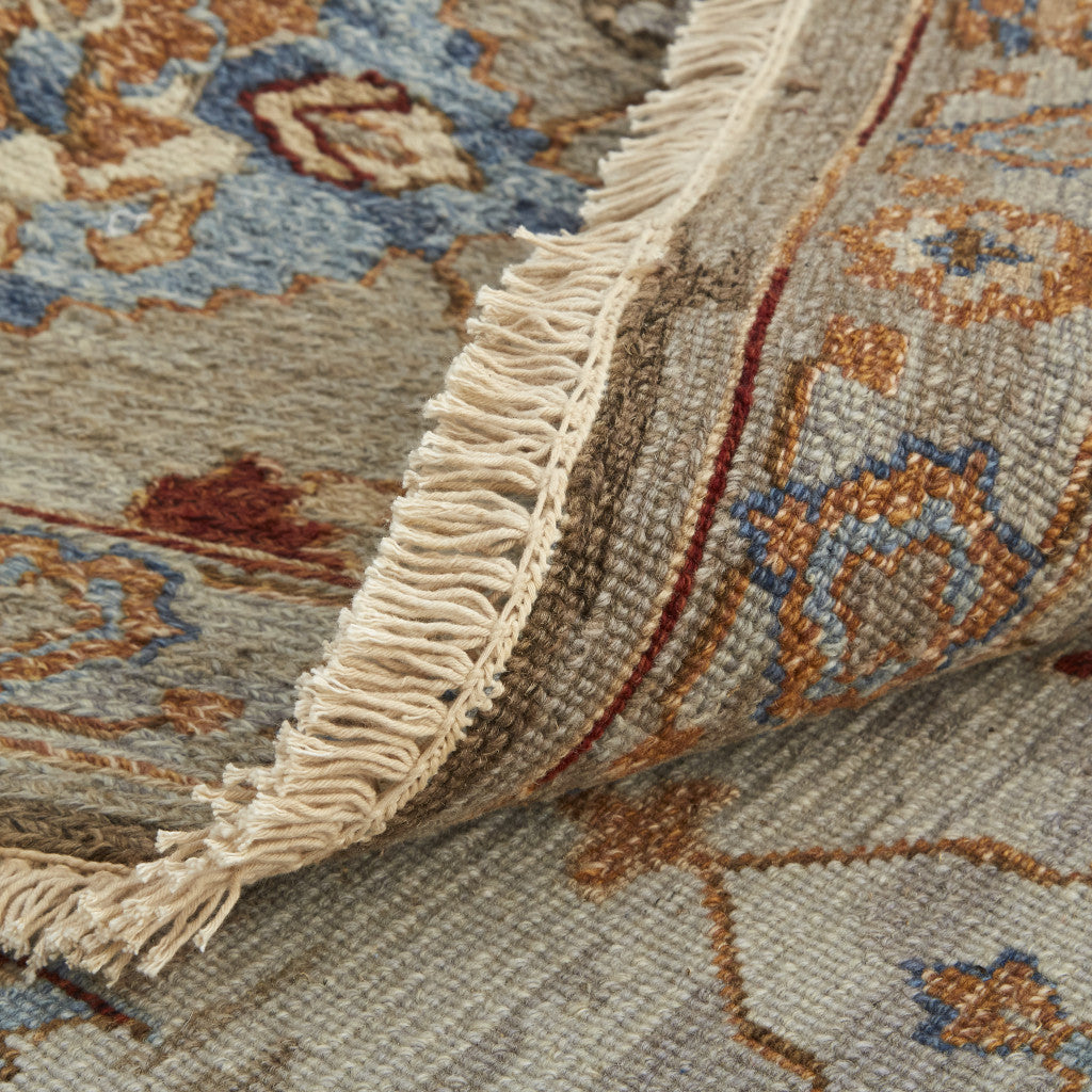4 x 6 Tan Brown & Gray Wool Floral Hand Knotted Rug With Fringe