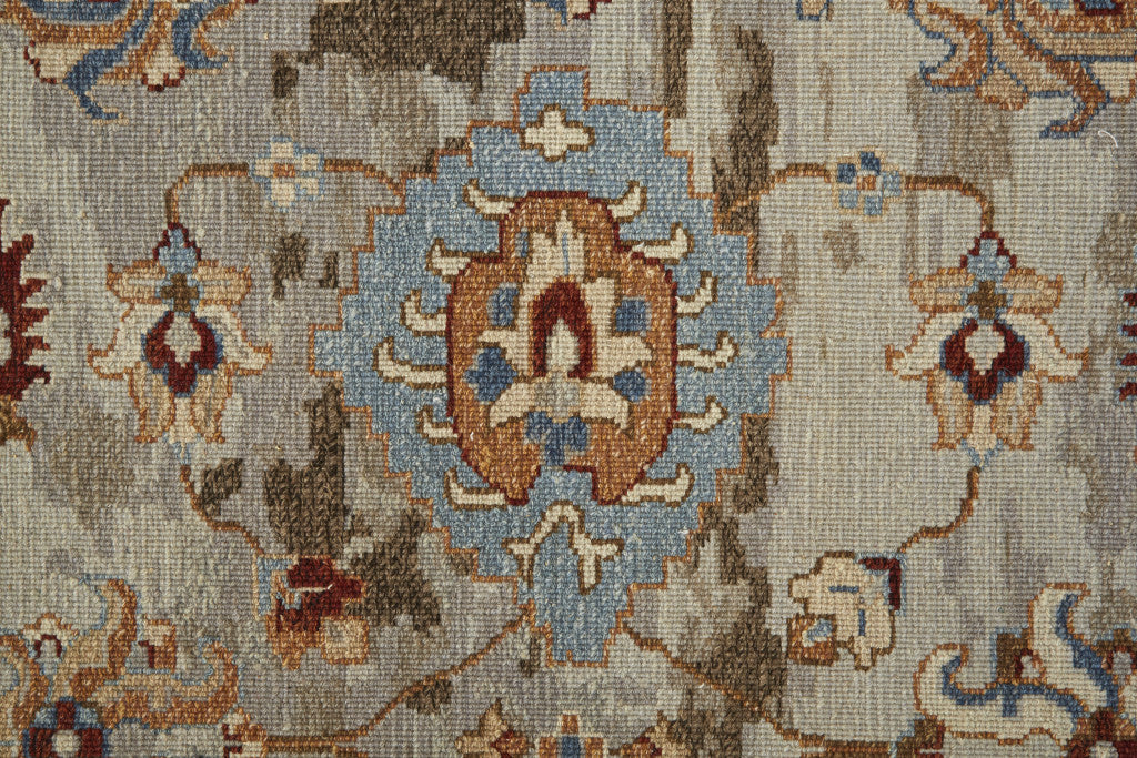 4 x 6 Tan Brown & Gray Wool Floral Hand Knotted Rug With Fringe