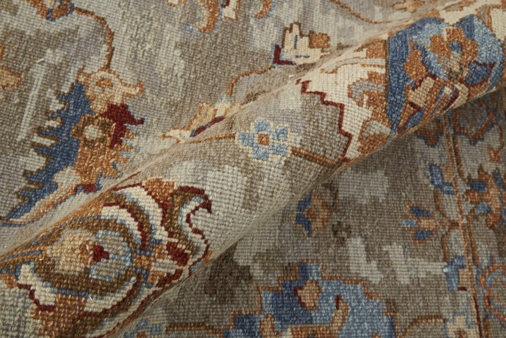 12 x 15 Tan Brown & Gray Wool Floral Hand Knotted Rug With Fringe