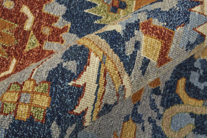4 x 6 Blue Gray & Red Wool Floral Hand Knotted Rug With Fringe