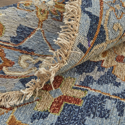 4 x 6 Blue Gray & Red Wool Floral Hand Knotted Rug With Fringe