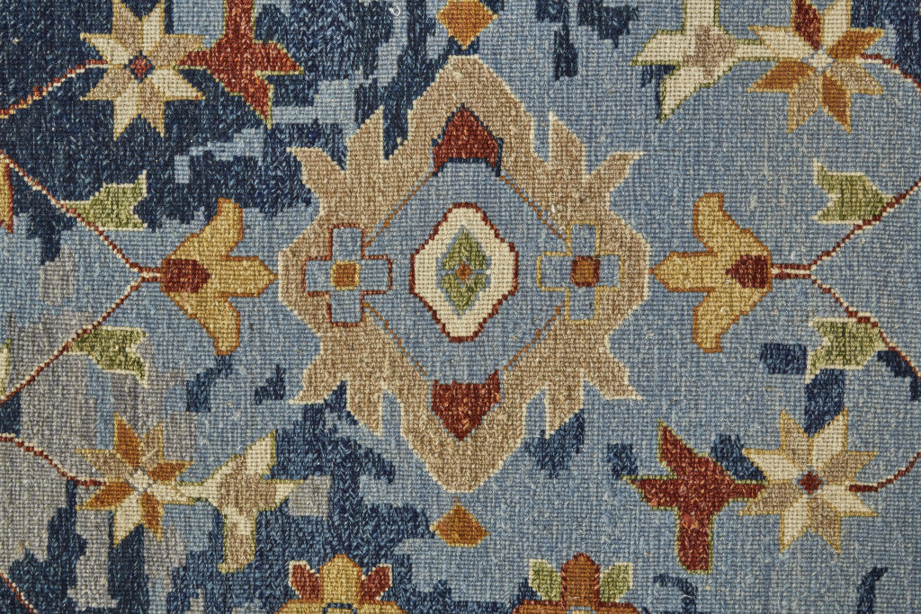 4 x 6 Blue Gray & Red Wool Floral Hand Knotted Rug With Fringe