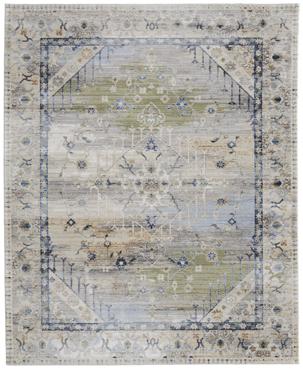 8 x 10 Ivory Green & Blue Power Loom Rug