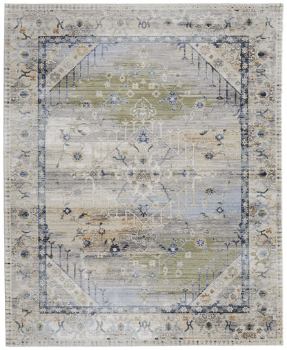 8 x 10 Ivory Green & Blue Power Loom Rug