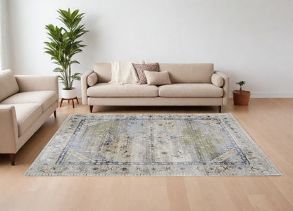 8 x 10 Ivory Green & Blue Power Loom Rug