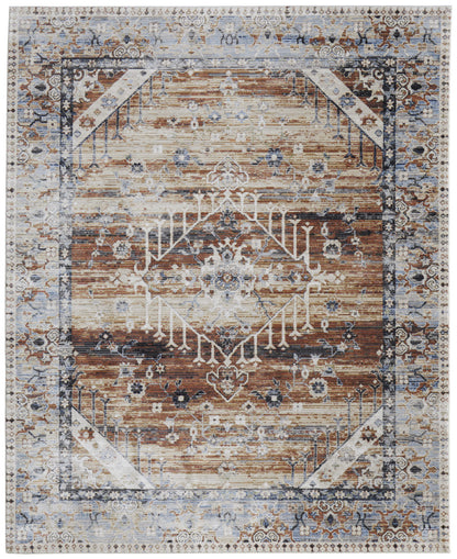 8 x 10 Ivory Green & Blue Power Loom Rug