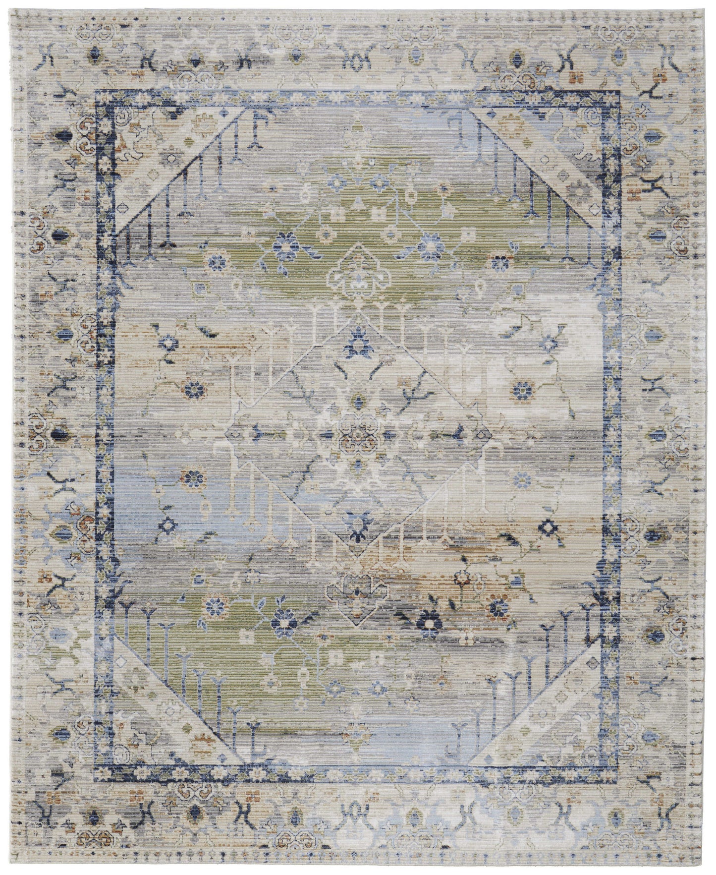 8 x 10 Ivory Green & Blue Power Loom Rug