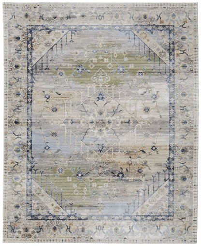 8 x 10 Ivory Green & Blue Power Loom Rug