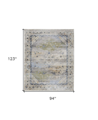 8 x 10 Ivory Green & Blue Power Loom Rug