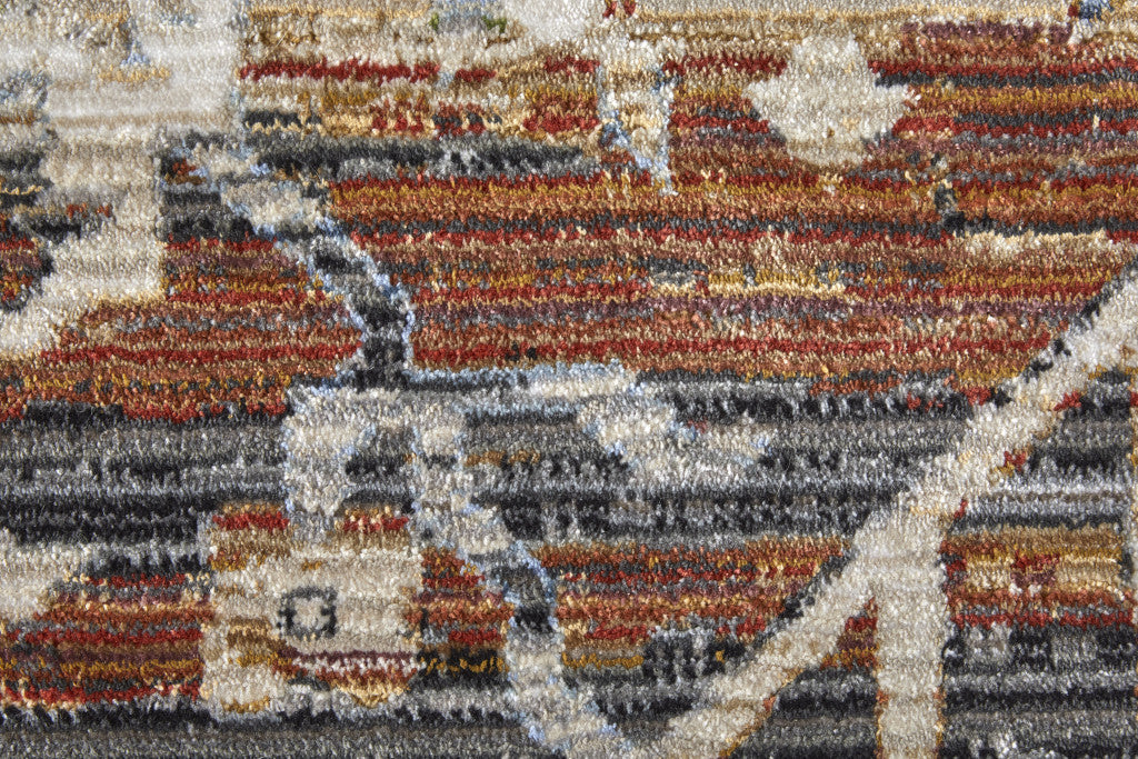 8 x 10 Ivory Red & Blue Power Loom Rug