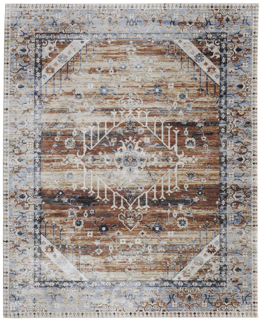 8 x 10 Ivory Red & Blue Power Loom Rug