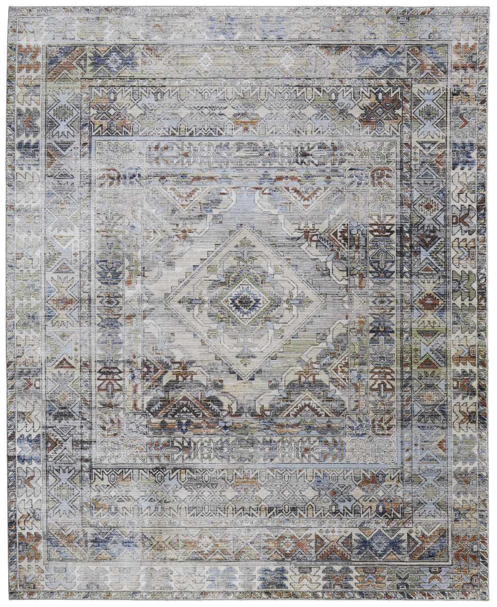 8 x 10 Gray Blue & Red Power Loom Rug