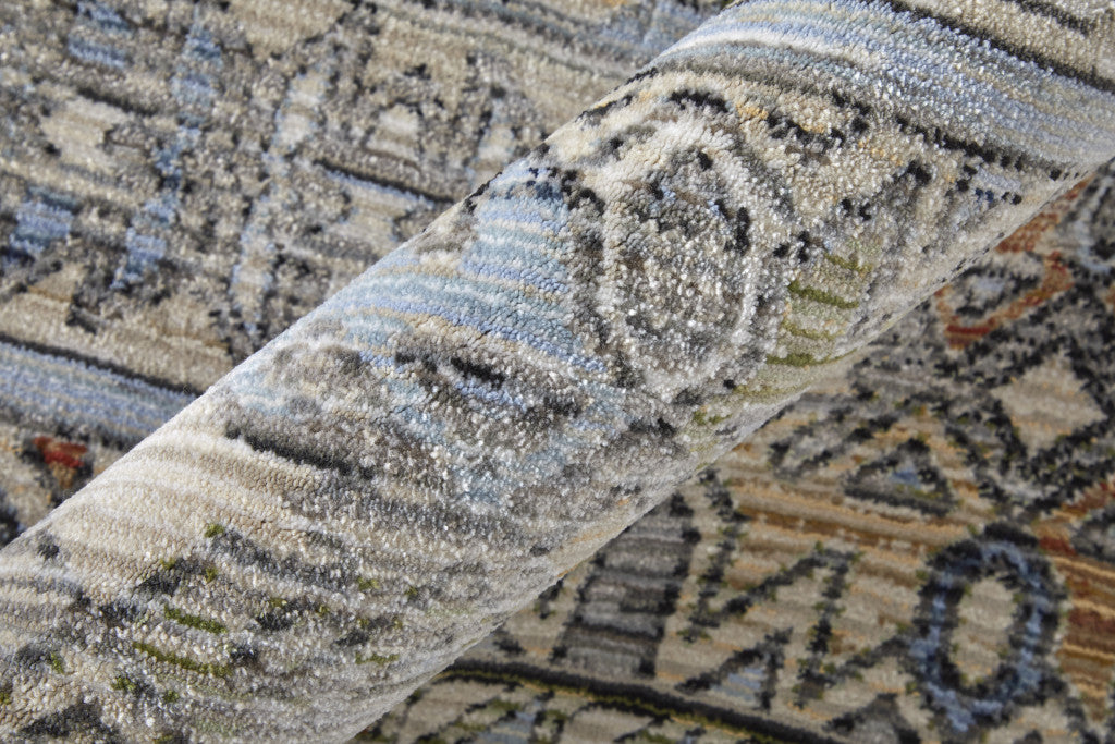 8 x 10 Gray Blue & Red Power Loom Rug