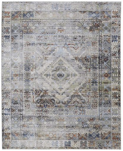 8 x 10 Gray Blue & Red Power Loom Rug