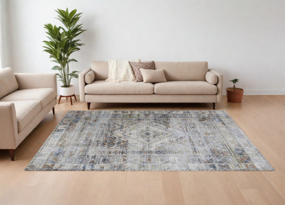 8 x 10 Gray Blue & Red Power Loom Rug