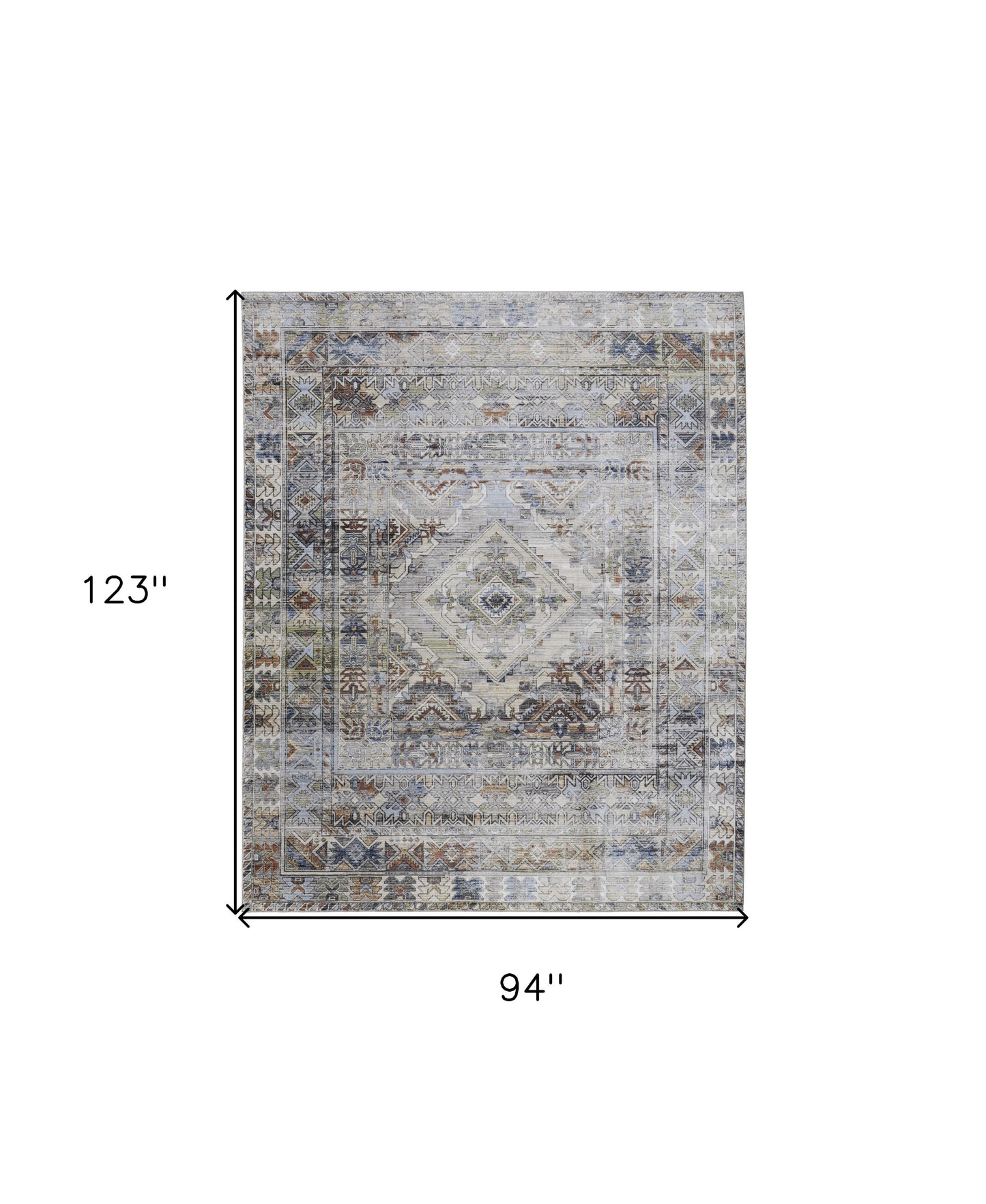 8 x 10 Gray Blue & Red Power Loom Rug