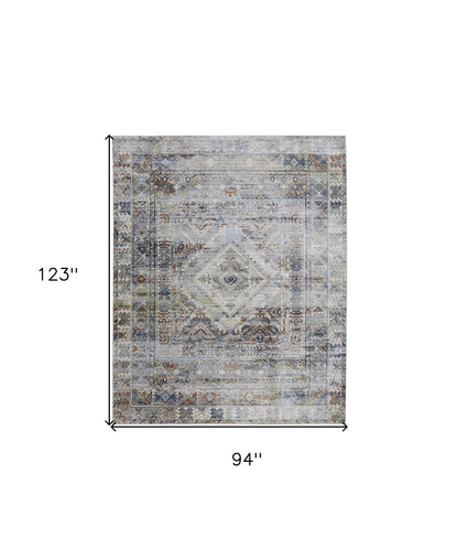 8 x 10 Gray Blue & Red Power Loom Rug