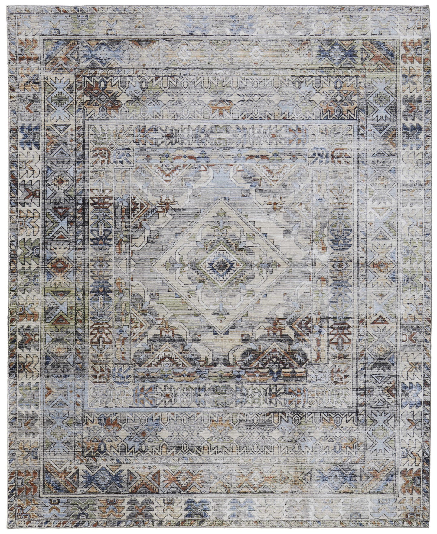 8 x 10 Gray Blue & Red Power Loom Rug