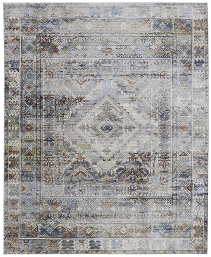 8 x 10 Gray Blue & Red Power Loom Rug