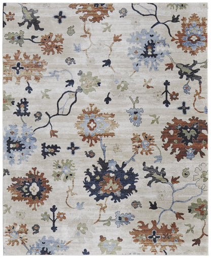 8 x 10 Ivory Red & Blue Floral Power Loom Rug